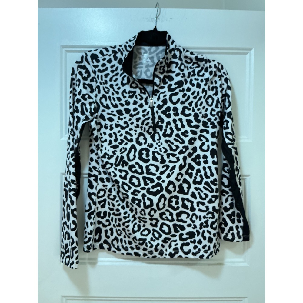 Tail White Label Womens XS Leopard Print Quarter Zip Long Sleeve Golf Top Black